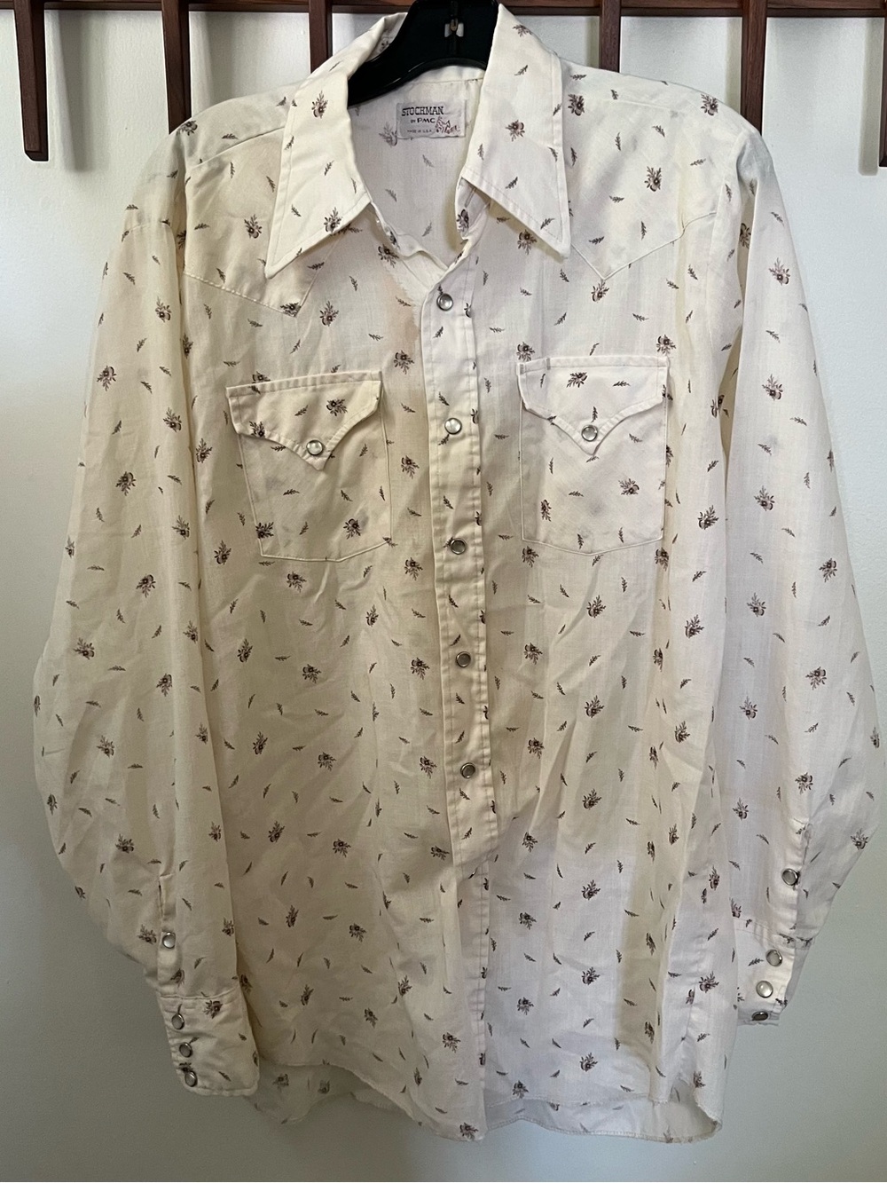 VTG Mens Stockman PMC Cowboy Western Pearl Snap Button Down long sleeve Shirt